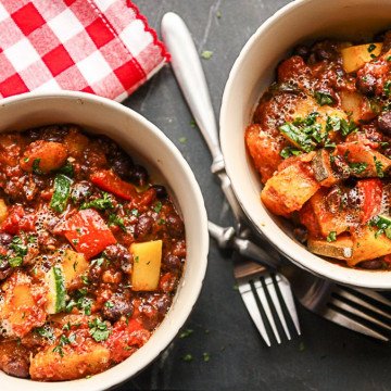 A bowl of food on a table
