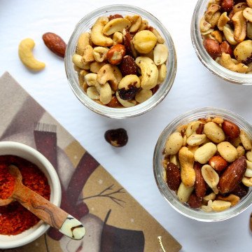 Jars of nuts on a plate