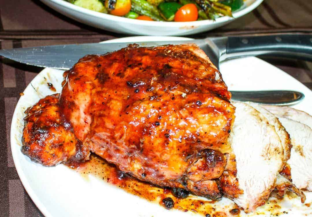 Barbecued turkey breast on a plate