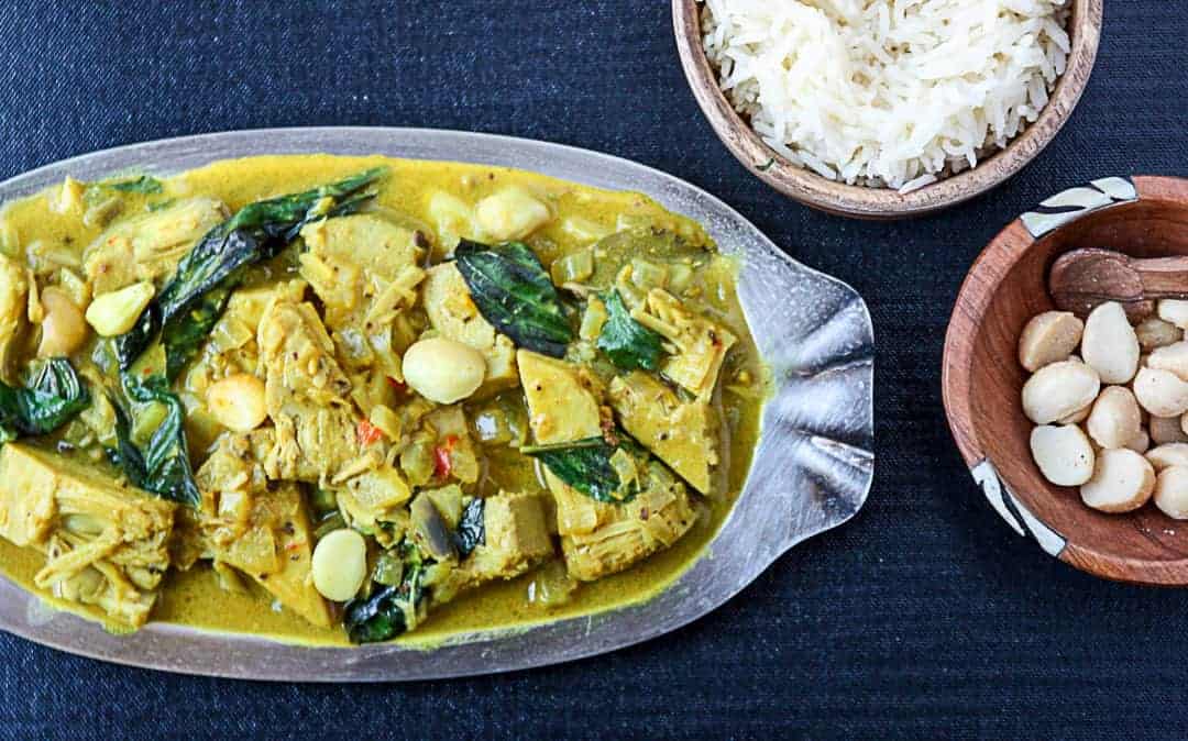 A plate of curry on a table