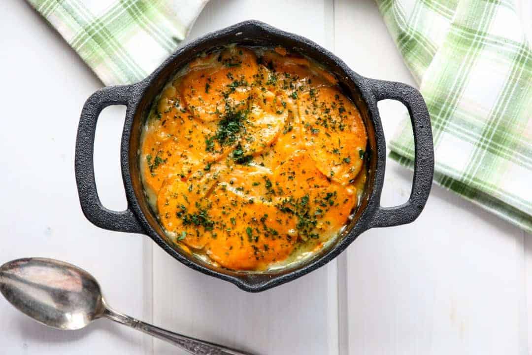 A pot of food on a table