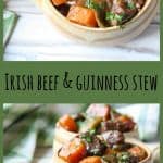 Two clay bowls filled with meat and vegetables.