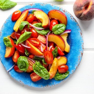 Peach and Tomato Salad with Basil & Red Onion