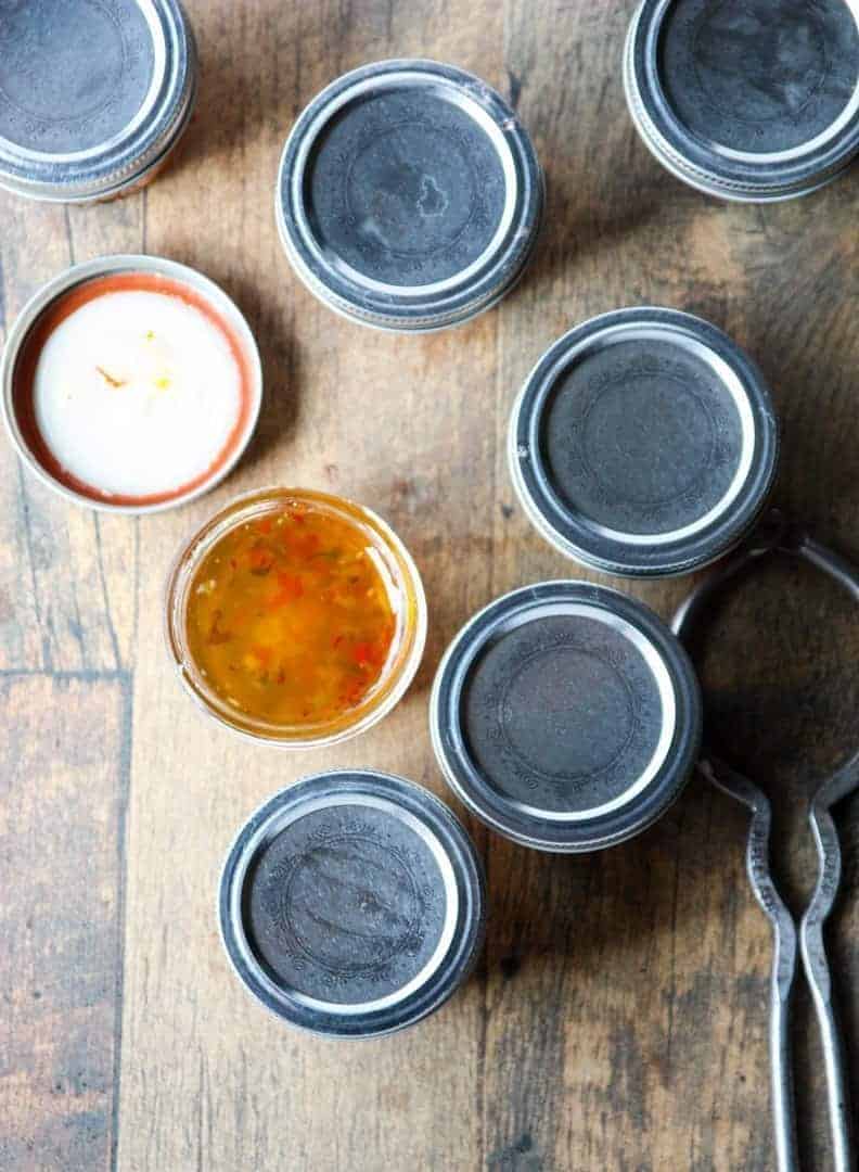 Jars of Pepper Jelly, one with lid off.