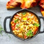 A pot of soup on a table