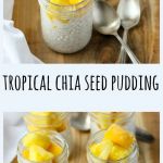 Two jars of coconut chia pudding with two silver spoons.