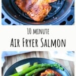 Salmon fillets being cooked in an airfryer