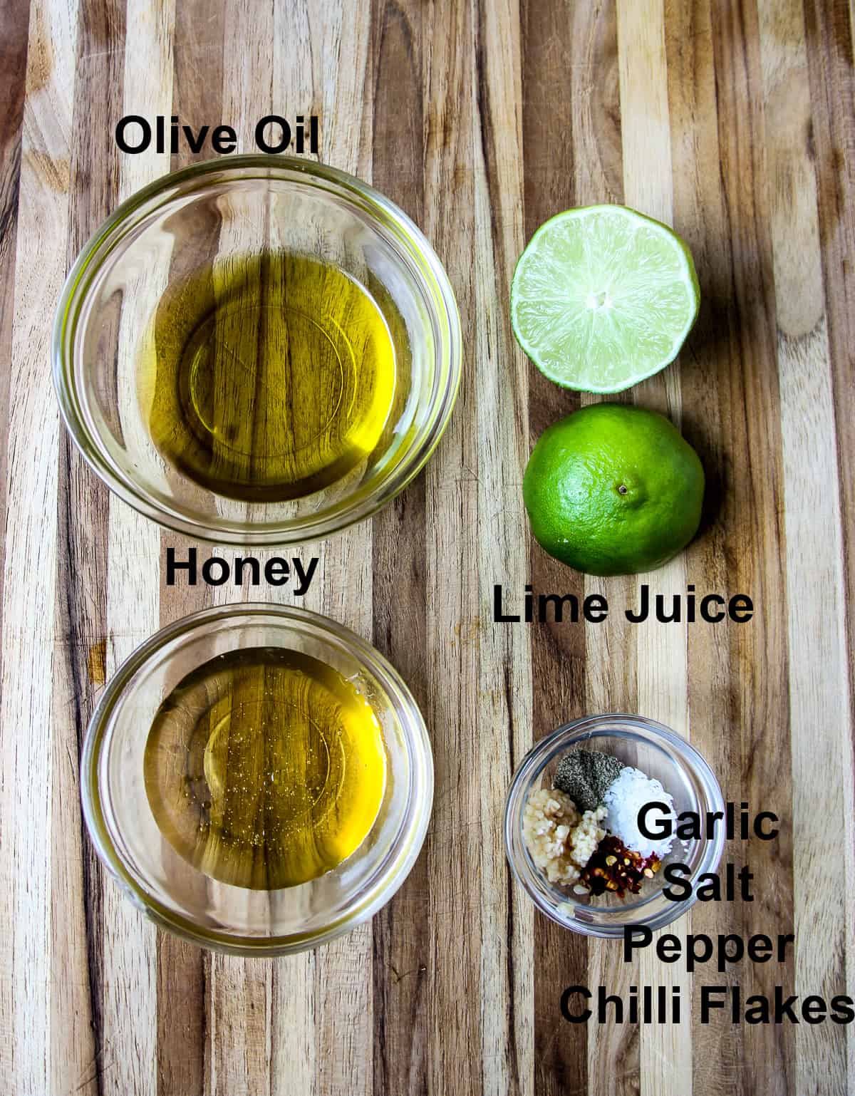 Ingredients for the honey lime salad dressing.