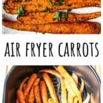 Roasted carrots in an air fryer basket.