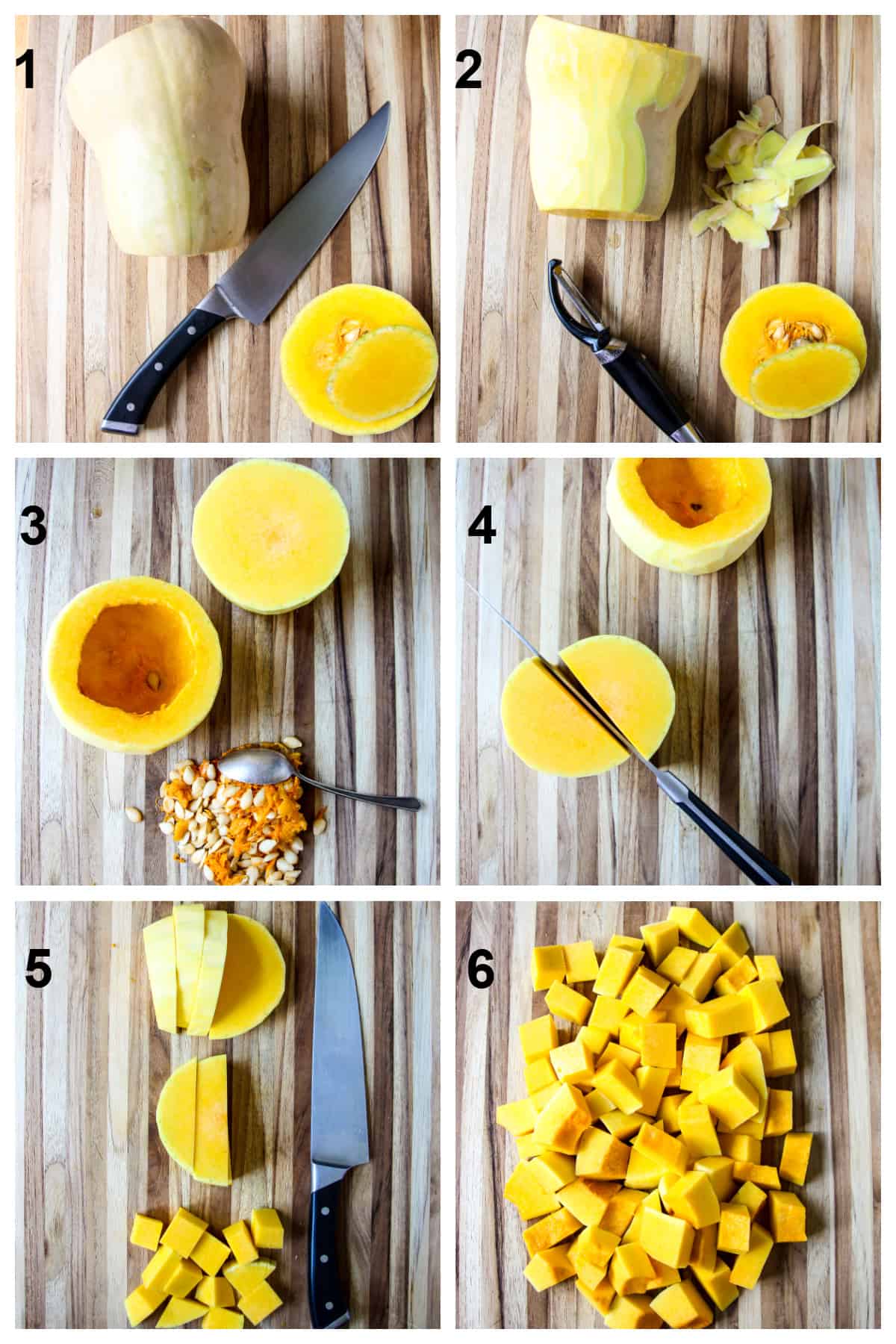 How to peel and cut a butternut squash, step by step.