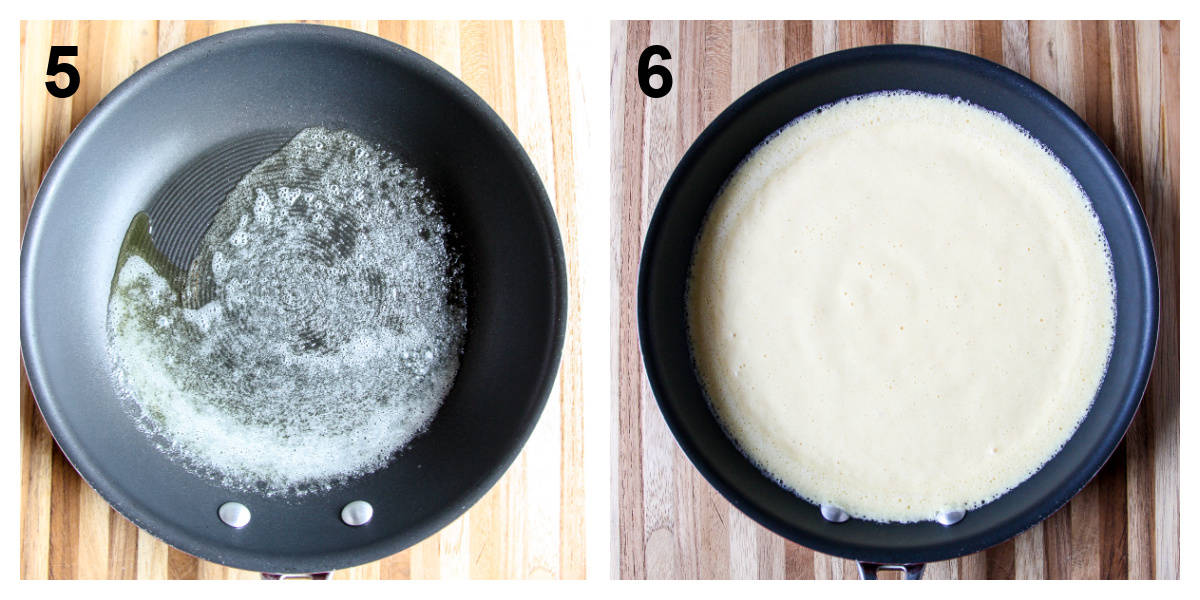 The hot pan with melted butter, then filled with the pancake batter.