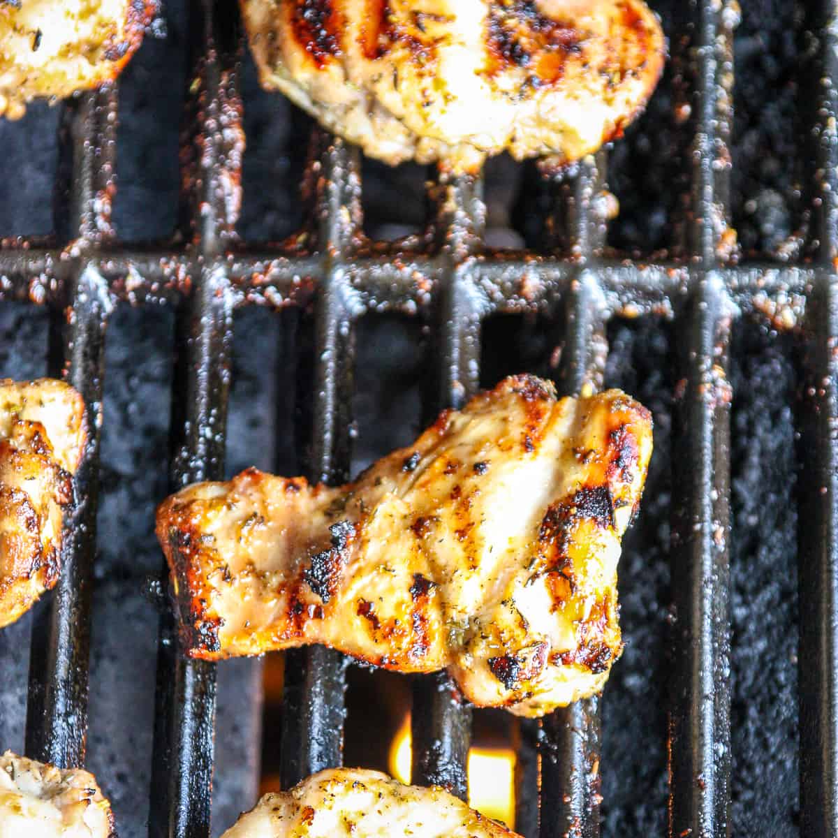 Chicken thighs on the grill.