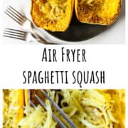 A close up of a fork twirling strands of spaghetti squash.