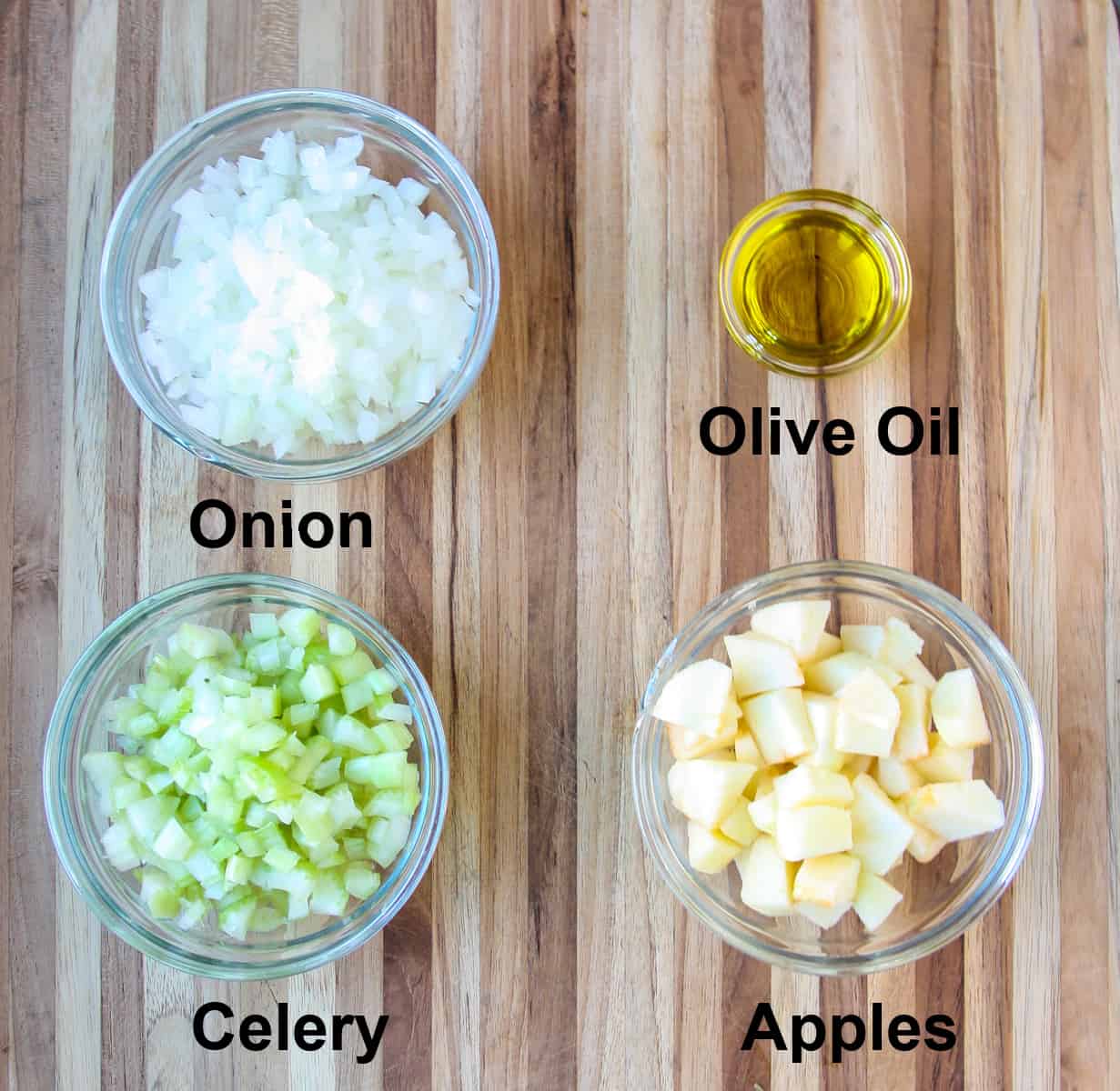 The first four ingredients to go into the pan.