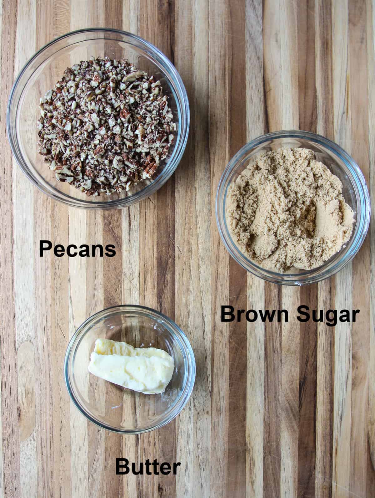 The ingredients for the pecan crunch casserole topping.
