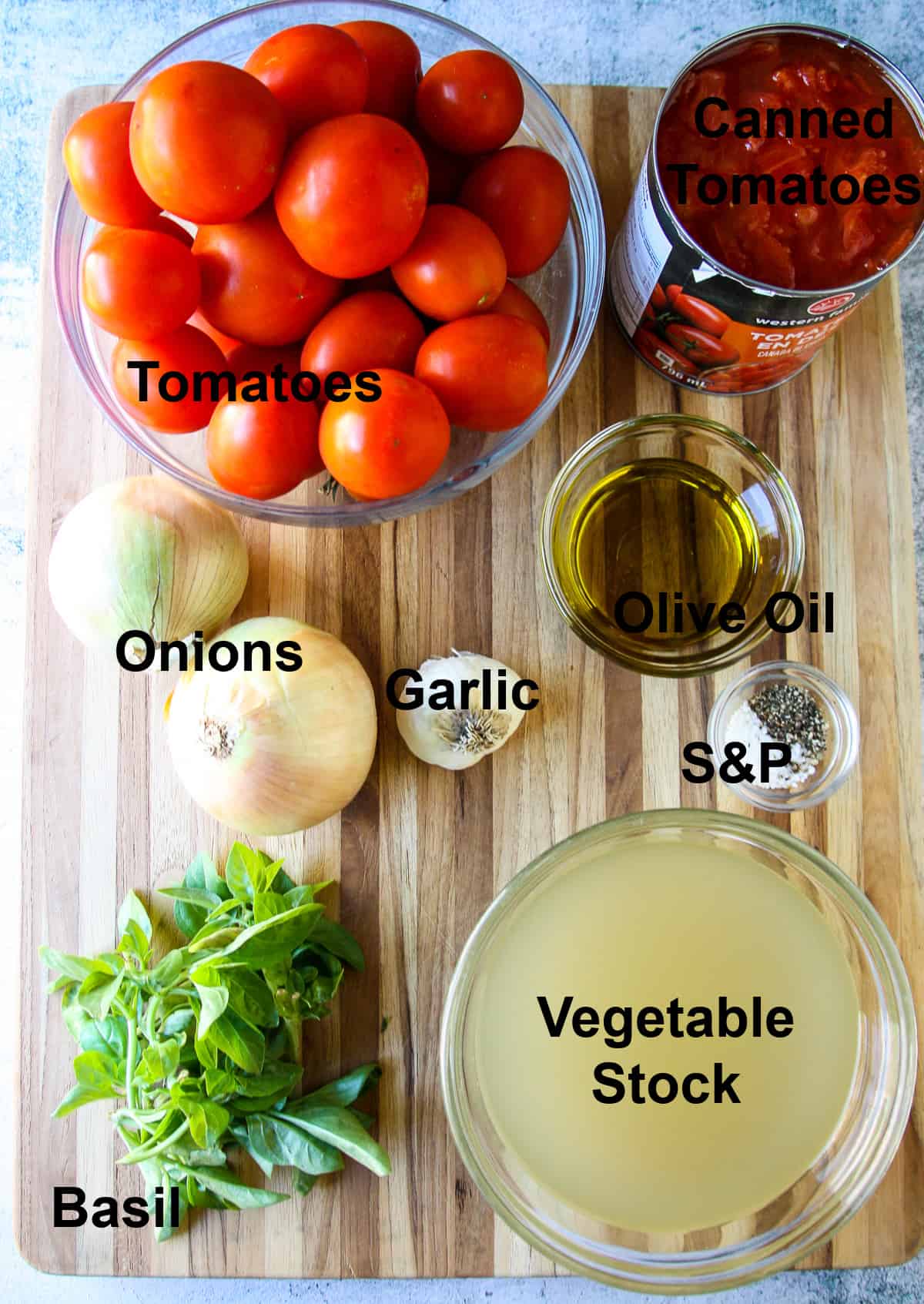 All of the ingredients for making this recipe on a wooden board.