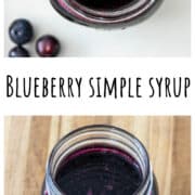 Blueberry syrup in a glass jar.